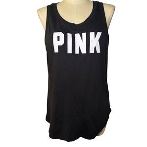 PINK Victoria's Secret Black Racerback Tank Top Keyhole Back Logo Large